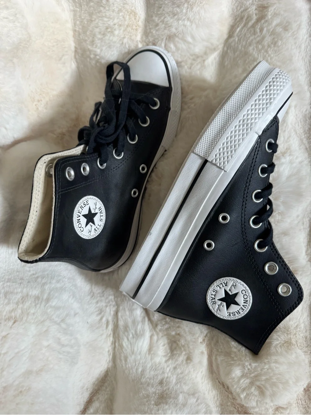 Converse Black and White High Top Platform Sneakers